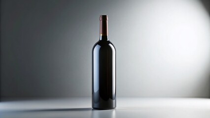 Wall Mural - Elegant Black Wine Bottle on Pristine White Background - Minimalist Still Life Photography