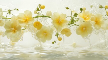 Wall Mural - Delicate Yellow Flowers Surrounded by Bubbles in Soft Light