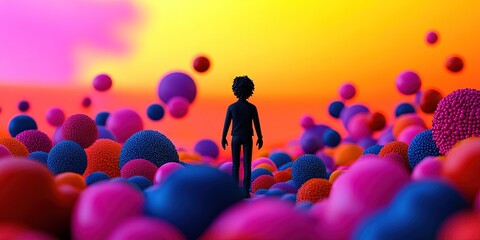 Wall Mural - internet concept with person standing in colorful abstract backgrou nd