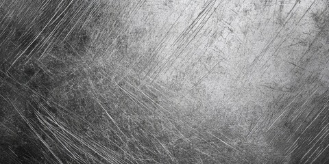 Sticker - Gray scratched metal texture with abstract noise overlay in gradient tones of silver and black creating a distressed background for design use