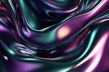 Colorful metallic waves create an abstract pattern in a vibrant design