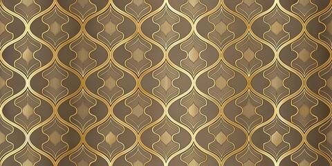 Wall Mural - Elegant Golden Brown Interlocking Pattern Design for Fabric and Wallpaper