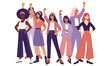 © Tasha - International Women's Day celebration illustration Diverse group of confident women standing in unity with raised fists symbolizing empowerment and equality promoting accelerate actionin vibrant flat