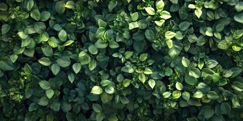 Wall Mural - Lush green bush texture with varying shades of green leaves densely packed in an overhead view showcasing natural foliage and vibrant colors