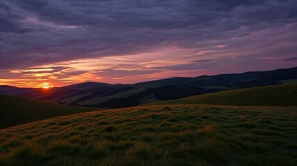 Aufkleber - Spectacular sunset over rolling hills with dramatic clouds in a serene landscape