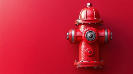 Red fire hydrant against red wall, safety