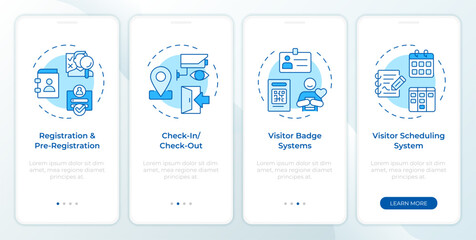 Wall Mural - vms blue onboarding mobile app screen. visitor management. walkthrough 4 steps editable graphic inst