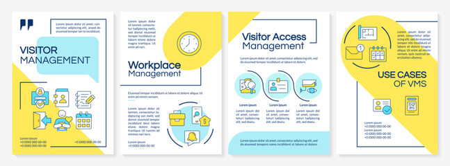 Wall Mural - workplace safety management blue and yellow brochure template. scheduling system, personnel tracking