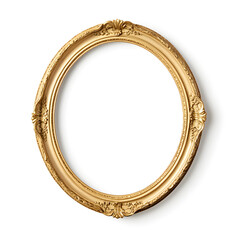 Antique gold circle picture frame, vintage antique golden frame mock up isolated on white background.