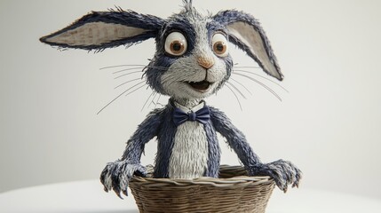 Poster - Animated Easter bunny puppet in a basket, looking surprised.