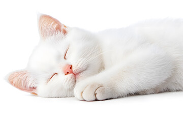 Wall Mural - White cute slipping cat isolated on background