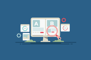 Wall Mural - content performance, a/b testing with advertising campaign, business intelligence data analytics. ve