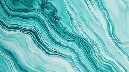 Poster - Marble watercolor idea. Fluid abstract art with turquoise and white waves creating a soothing visual effect.