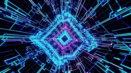 Leinwandbilder - Dynamic digital tunnel created with neon colors displaying a futuristic landscape in mesmerizing motion