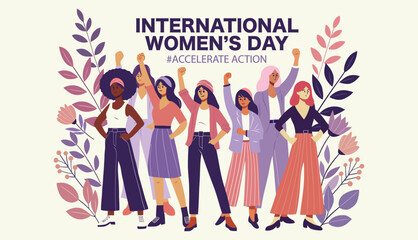 international women's day celebration illustration empowered diverse women standing together with ra