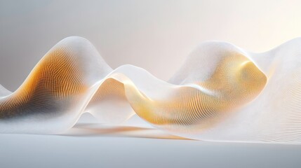 Poster - Abstract flowing gold and white fabric wave.