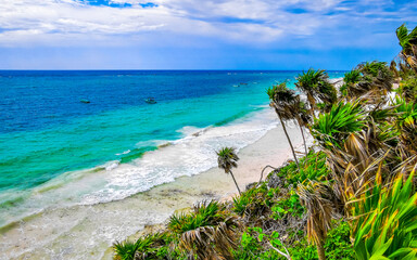 Wall Mural - Playa Santa Fe tropical paradise beach panorama view Tulum Mexico.