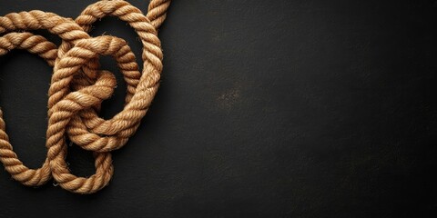 Canvas Print - Natural jute rope artfully coiled on a dark textured surface with ample blank space on the right for creative use and design integration