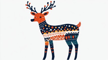 Aufkleber - Festive Reindeer with Colorful Tribal Pattern Winter Holiday Design Cute Animal Illustration