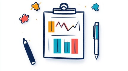 Leinwandbilder - Hand drawn clipboard with colorful charts graphs pen marker business data analysis concept