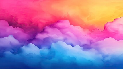 Canvas Print - Cloudy watercolor idea. Vibrant abstract clouds in pink, blue, and yellow hues create a dreamy backdrop.