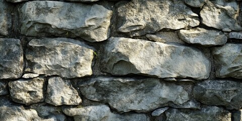 Wall Mural - Rough gray stone wall background featuring irregularly shaped stones in varying shades of gray and subtle textures creating a rustic appearance