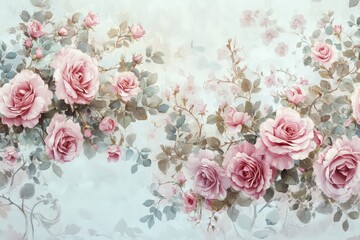 Wall Mural - A lush bouquet of pastel pink roses in full bloom, perfect for elegant and feminine decor concepts.