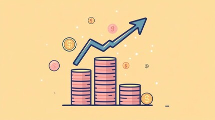Fototapete - Rising profits graph with stacks of coins illustrating financial growth and success.