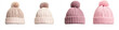 © Lilimanatasa - different pink and beige knitted hats isolated on a white background