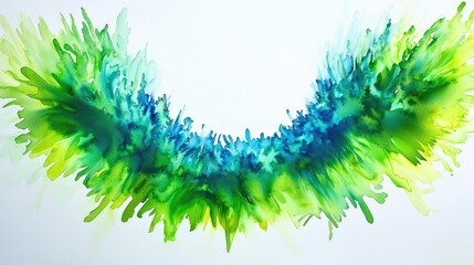 Poster - Explosion watercolor idea. Abstract watercolor splash in vibrant shades of green and blue on a white background.