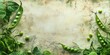 © Levan - Textured background with aged paper and vibrant green pea pods positioned on a faded earthy surface creating a natural and organic feel
