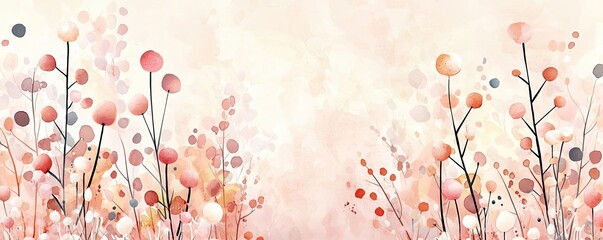 Poster - Glazed watercolor idea. A beautiful watercolor illustration of delicate flowers and branches in soft pink hues.