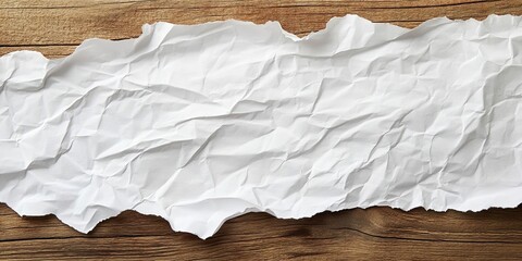 Poster - Crumpled white paper textured surface with visible creases positioned horizontally against a rustic wooden background for an elegant contrast