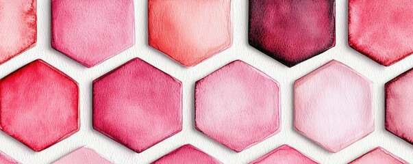 Wall Mural - Hexagonal watercolor concept. A vibrant pattern of pink hexagons, perfect for backgrounds and artistic designs.