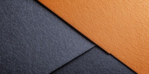 Wall Mural - Textured background featuring dark orange and gray paper, macro view with equal split, showcasing rich hues and craft details in a diagonal layout.