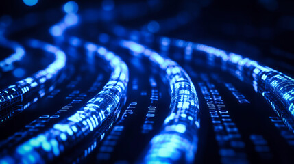 Wall Mural - abstract blue digital data cables and lines