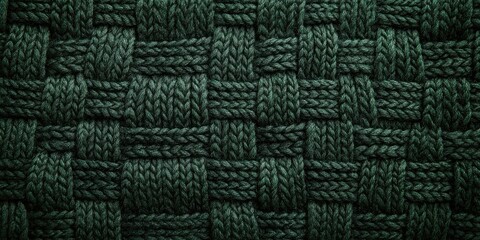 Wall Mural - Textured dark green woven fabric displaying intricate patterns with a soft and rich appearance showcasing varying shades of green threads.