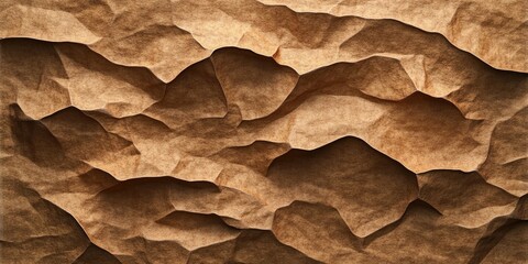 Wall Mural - Textured surface of crumpled brown cardboard displaying rich earthy tones with dynamic folds and waves creating a visually striking natural pattern