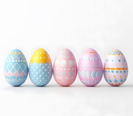 Wall Mural - Five Pastel Easter Eggs Decorated with Various Patterns