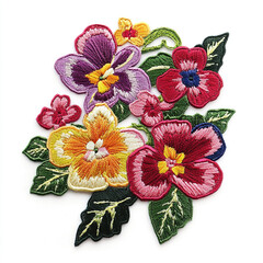 a flowers embrodiery patch on white background.
