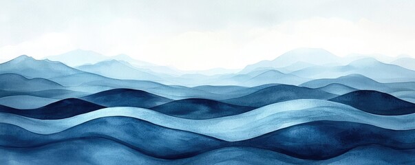 Wall Mural - Ocean watercolor idea. A serene watercolor depiction of rolling waves in shades of blue and gray.