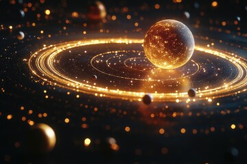 Wall Mural - a planet is seen against the backdrop of a starry night sky, with multiple stars visible in the dist