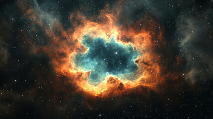 Wall Mural - Vibrant Cosmic Nebula with Swirling Colors in a Distant Star Field