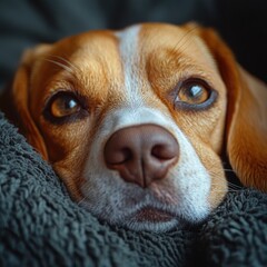 Wall Mural - A close-up shot of a dog lying on a blanket