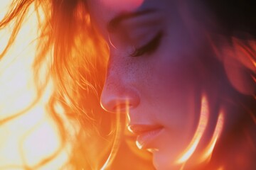 A close-up shot of a woman's face with her eyes shut, perfect for representing tranquility and relaxation