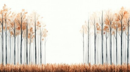 Wall Mural - Misty watercolor concept. A serene landscape featuring trees with autumn leaves in a tranquil setting.