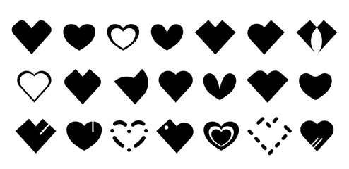 Wall Mural - Abstract Heart Icons - Minimalist Heart Art - Black Vector Heart Collection - Set of Hearts in Different Shapes