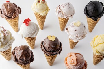 Sticker - A colorful display of different flavored ice cream cones