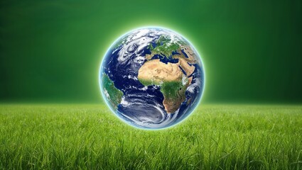 a 3d green earth sphere with grass, illustrating global ecology
