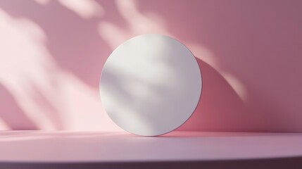Poster - White circle on pink background with leaf shadows.